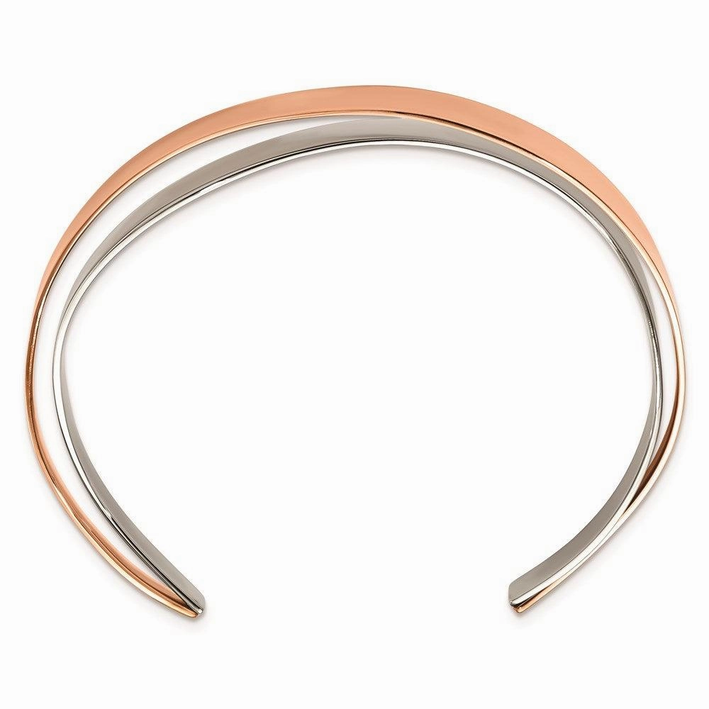 Stainless Steel Polished Rose IP-plated Layered and Twisted Cuff Bangle