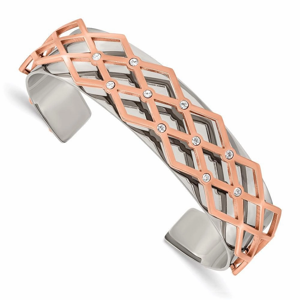 Stainless Steel Polished Rose IP-plated w/Swarovski Crystal 16mm Bangle