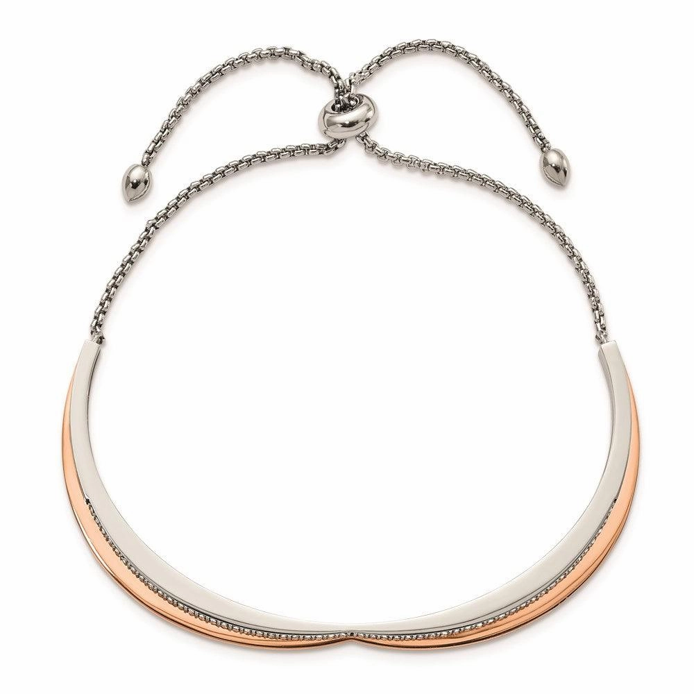 Stainless Steel Polished Rose IP with Swarovski Heart Adjustable Bracelet