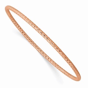 Stainless Steel Polished Textured Rose IP-plated 2mm Slip on Bangle
