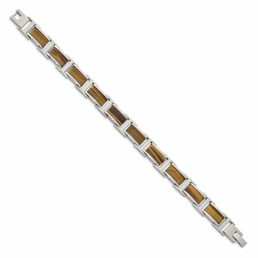 Stainless Steel Polished Tiger's Eye 8.5in Link Bracelet