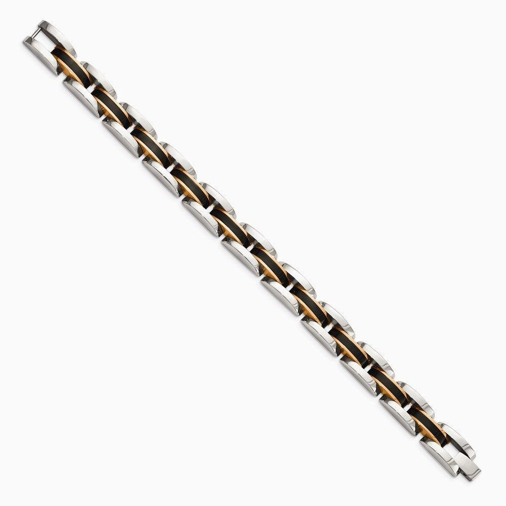 Stainless Steel Polished w/Black & Rose IP-plated 8.5in Link Bracelet