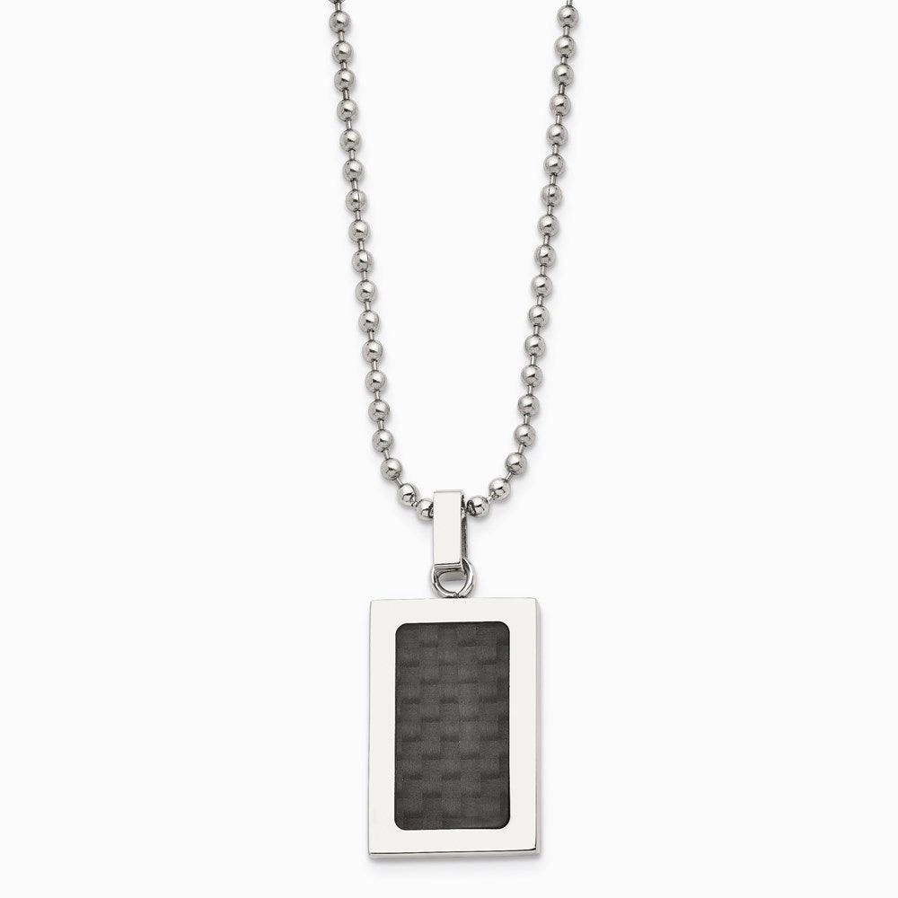 Stainless Steel Polished w/ Black Carbon Fiber Inlay 22in Necklace