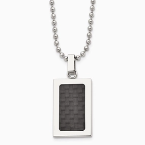 Stainless Steel Polished w/ Black Carbon Fiber Inlay 22in Necklace