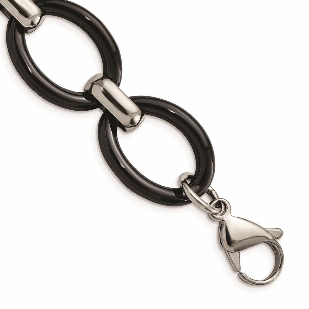 Stainless Steel Polished w/ Black Ceramic w/ 1in ext. Bracelet