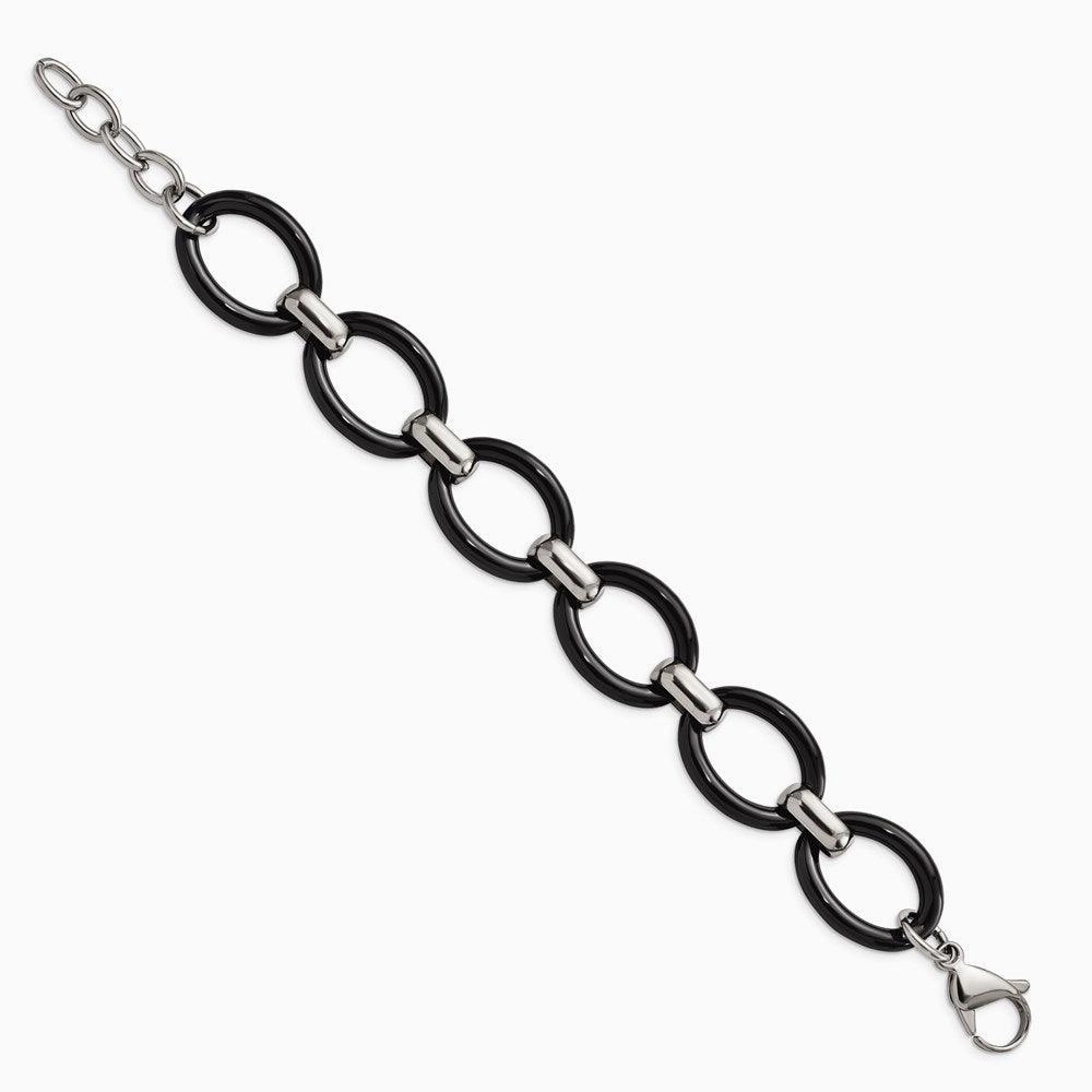 Stainless Steel Polished w/ Black Ceramic w/ 1in ext. Bracelet
