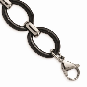 Stainless Steel Polished w/ Black Ceramic w/ 1in ext. Bracelet
