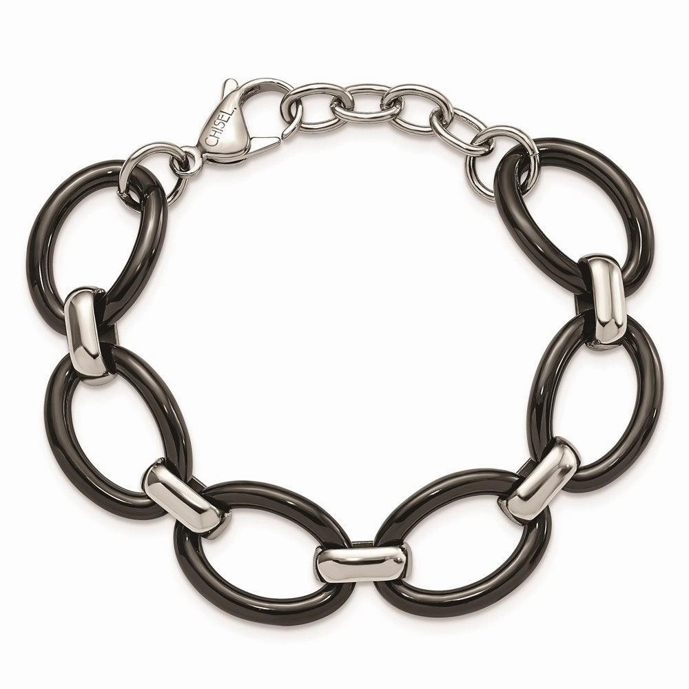 Stainless Steel Polished w/ Black Ceramic w/ 1in ext. Bracelet