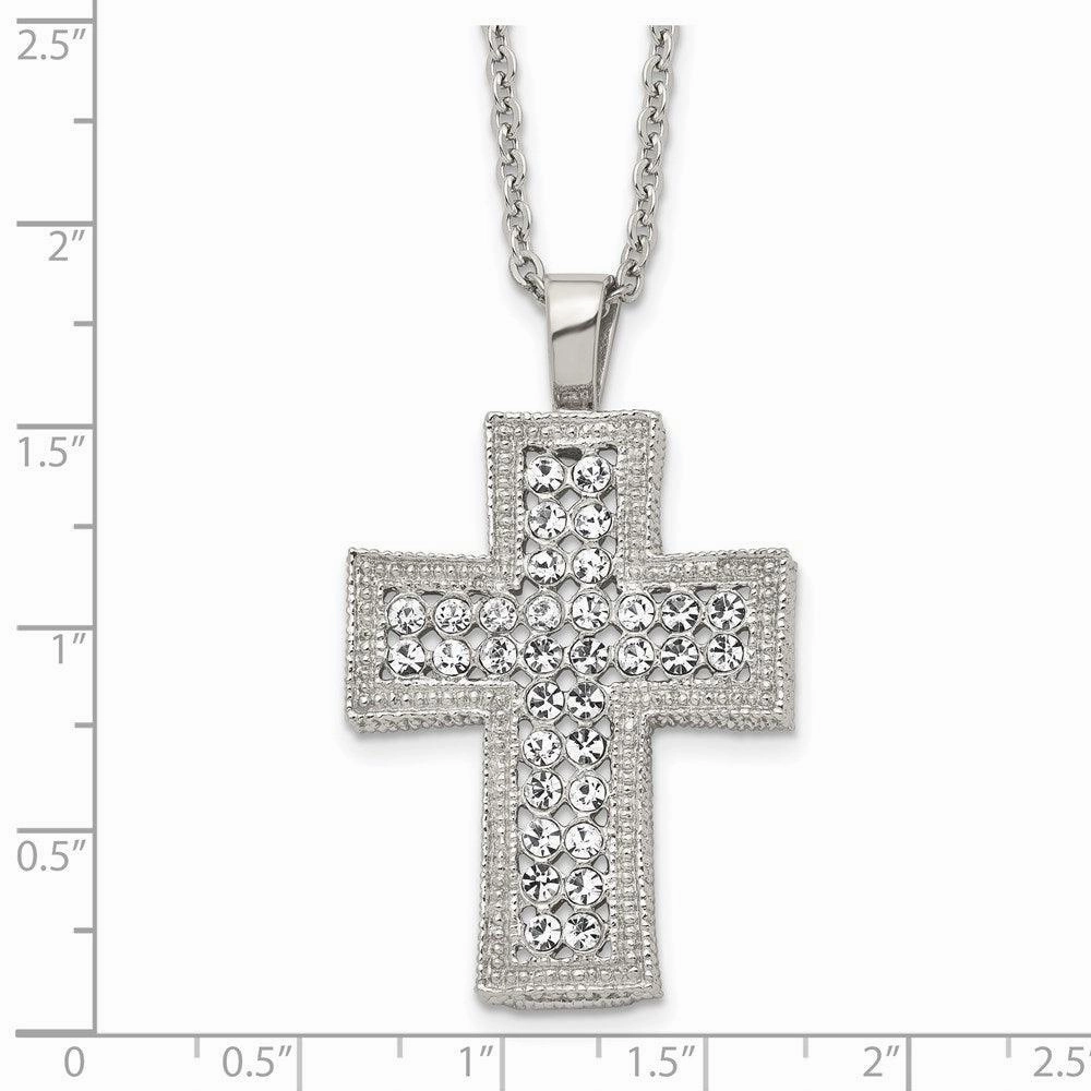 Stainless Steel Polished w/ Crystal Cross Necklace