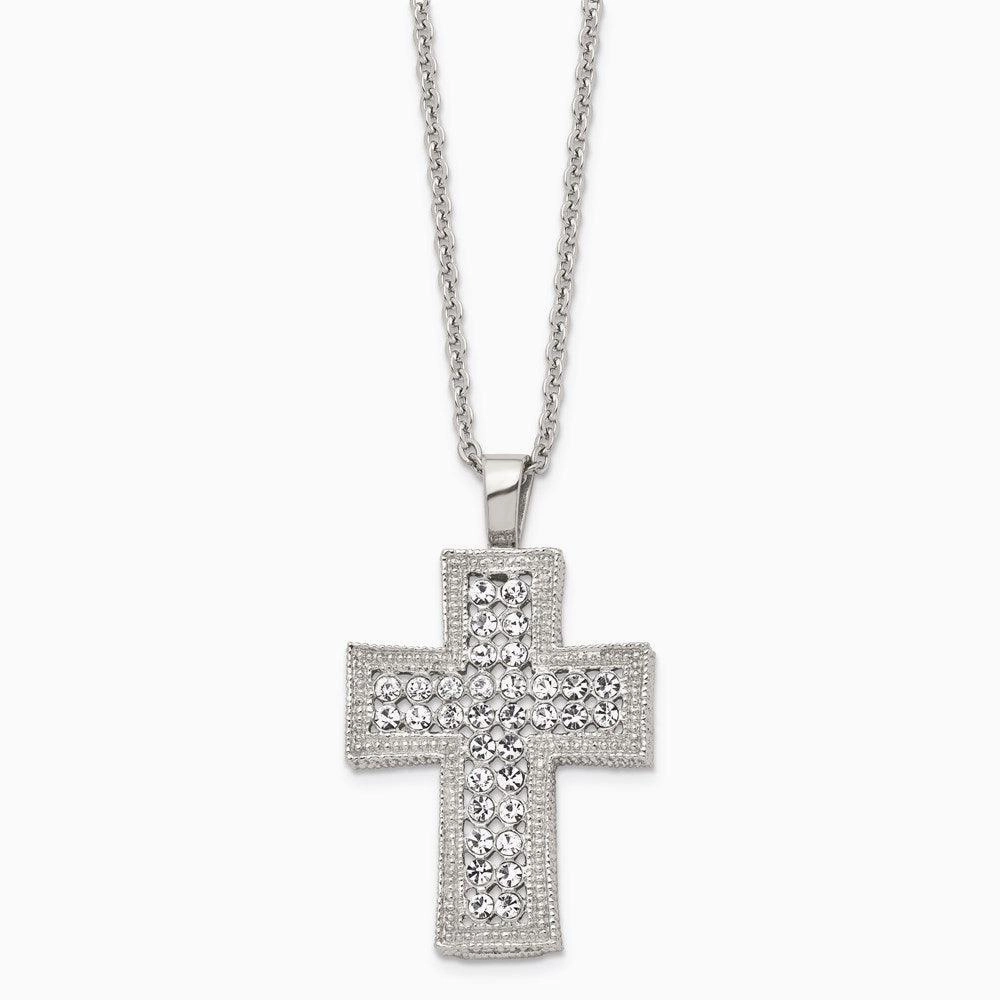 Stainless Steel Polished w/ Crystal Cross Necklace
