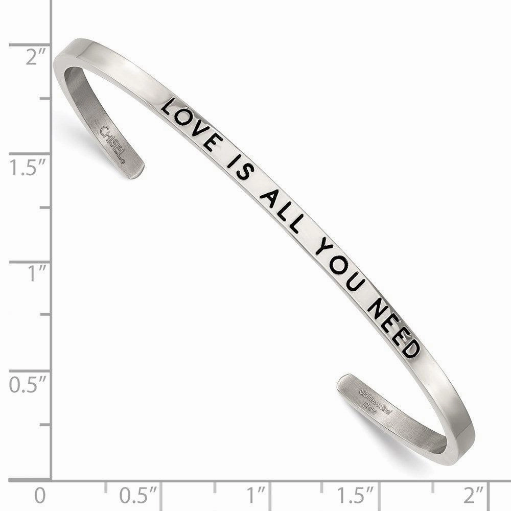 Stainless Steel Polished w/Enamel/Crystal ALL YOU NEED 3mm Cuff Bangle