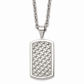 Stainless Steel Polished Weaved Pattern Dogtag Necklace