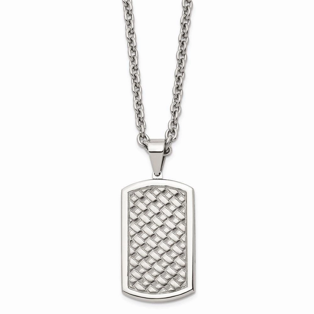 Stainless Steel Polished Weaved Pattern Dogtag Necklace