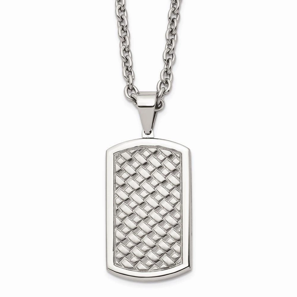 Stainless Steel Polished Weaved Pattern Dogtag Necklace