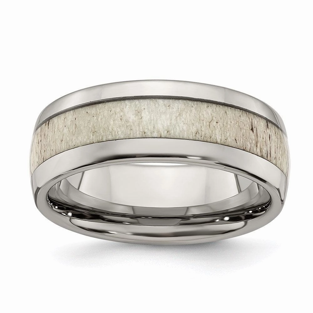 Stainless Steel Polished with Antler Inlay 8mm Band