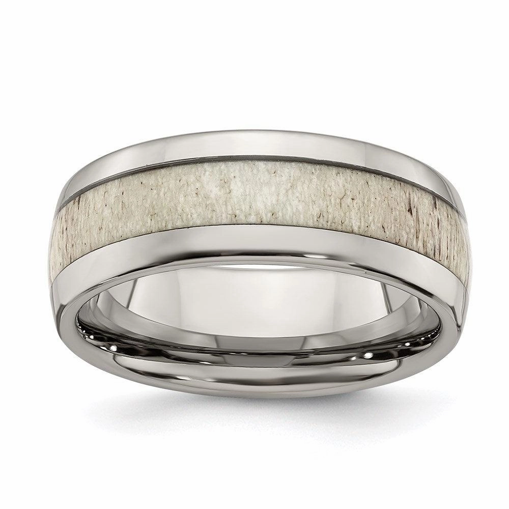 Stainless Steel Polished with Antler Inlay 8mm Band