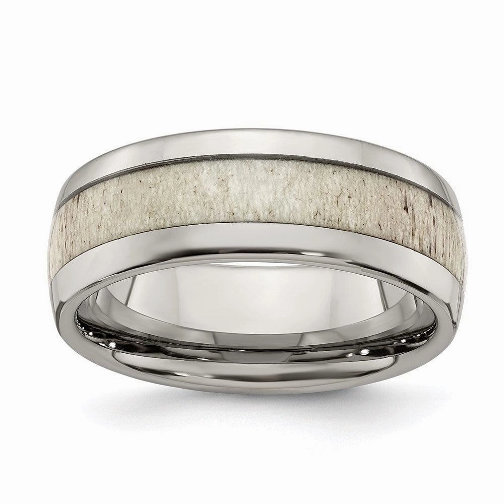 Stainless Steel Polished with Antler Inlay 8mm Band