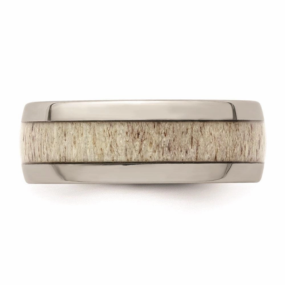 Stainless Steel Polished with Antler Inlay 8mm Band