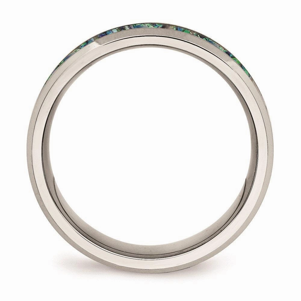 Stainless Steel Polished with Blue Imitation Opal 8mm Men's Ring