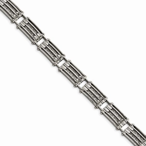 Stainless Steel Polished with Carbon Fiber 8.25 inch Link Bracelet