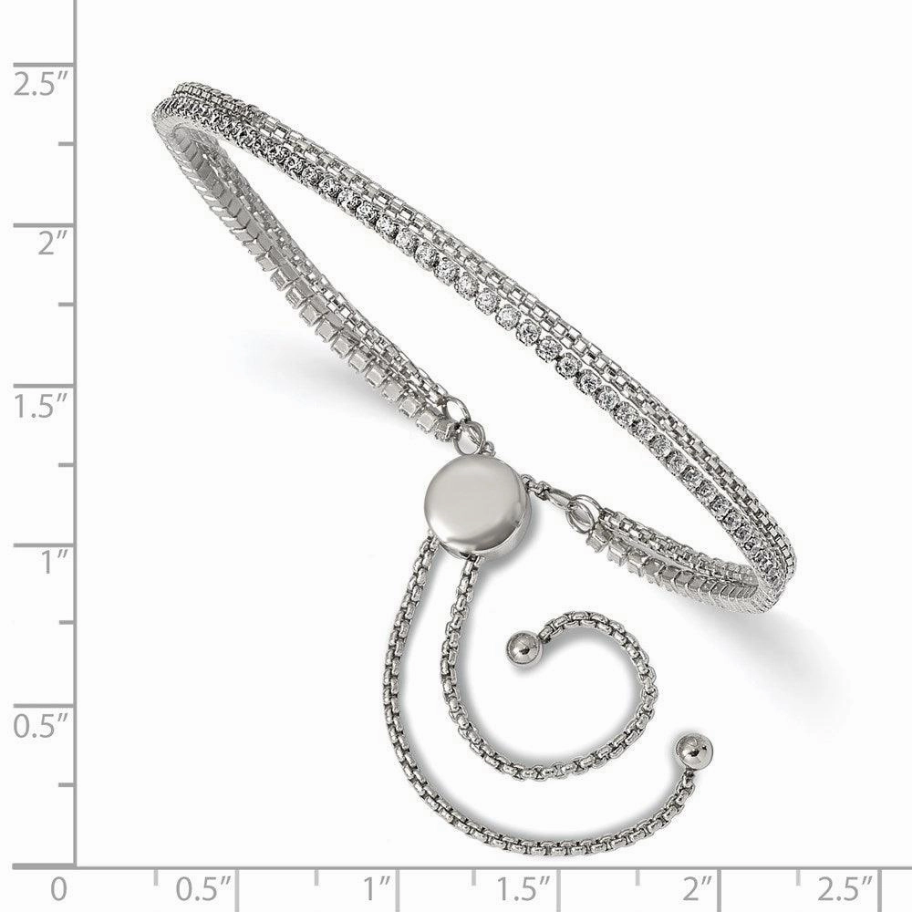 Stainless Steel Polished with CZ 2 Strand Adjustable Bracelet