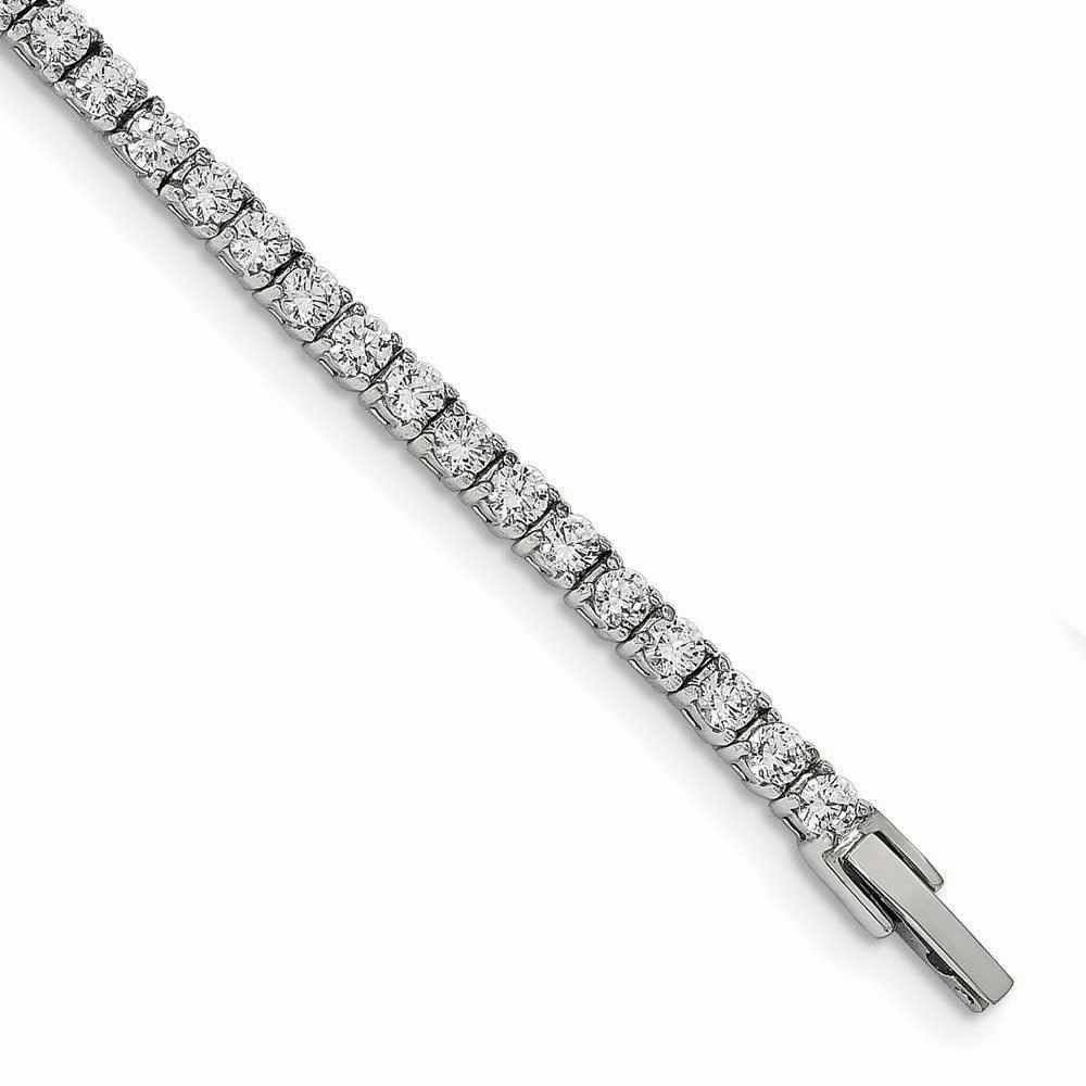 Stainless Steel Polished with CZ 7.5in Tennis Bracelet