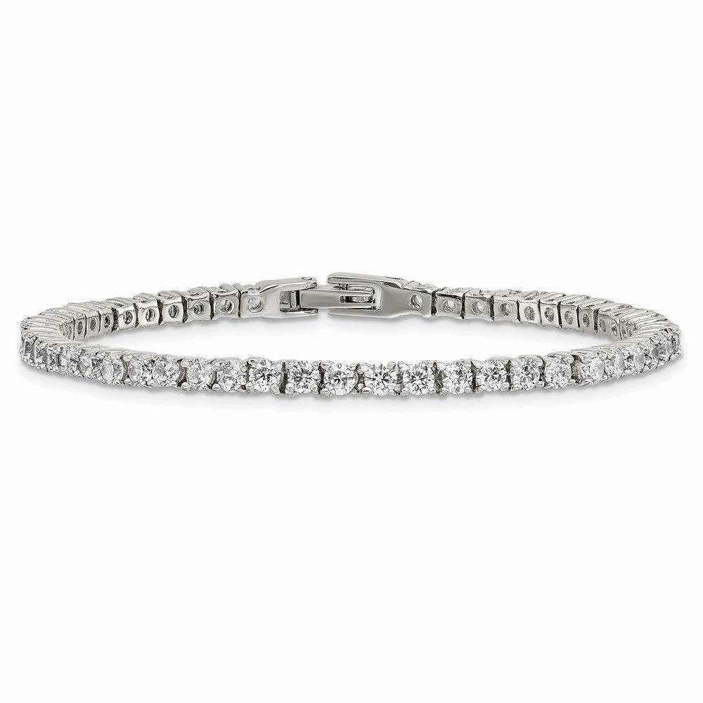 Stainless Steel Polished with CZ 7.5in Tennis Bracelet