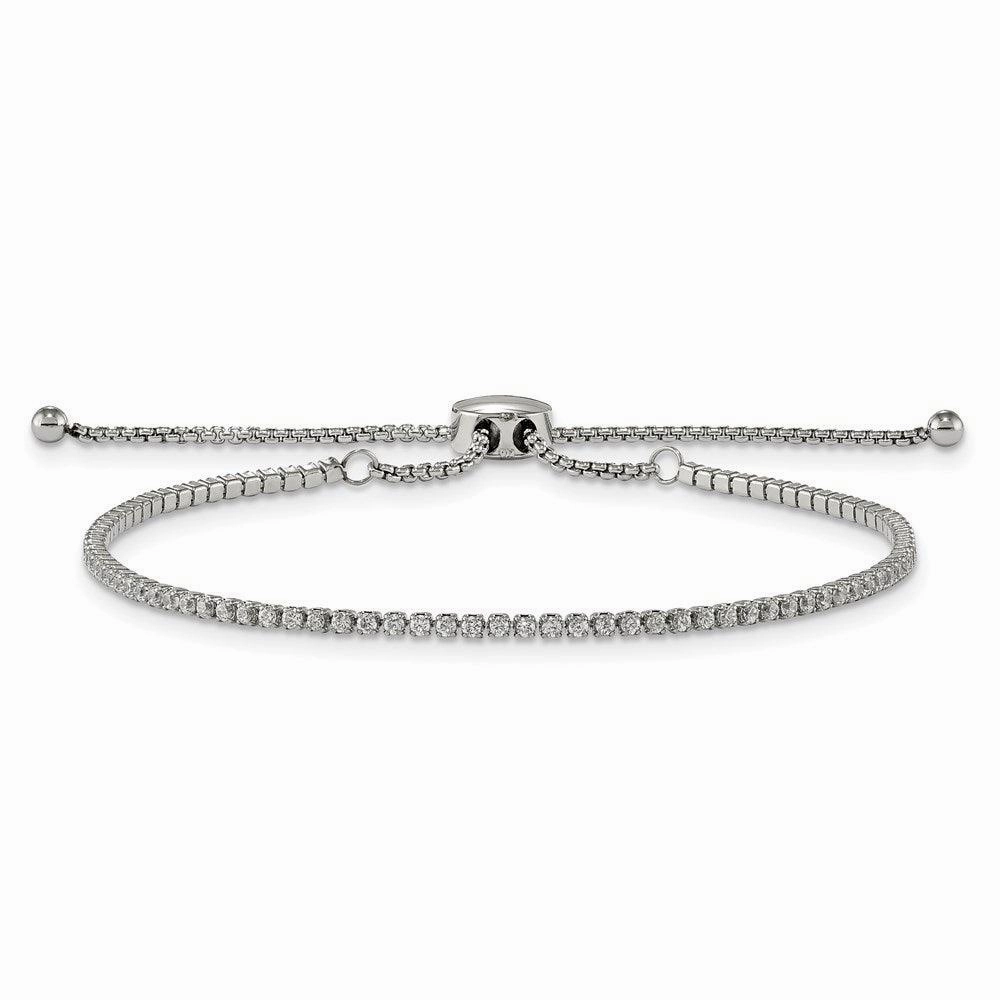 Stainless Steel Polished with CZ Adjustable Bracelet