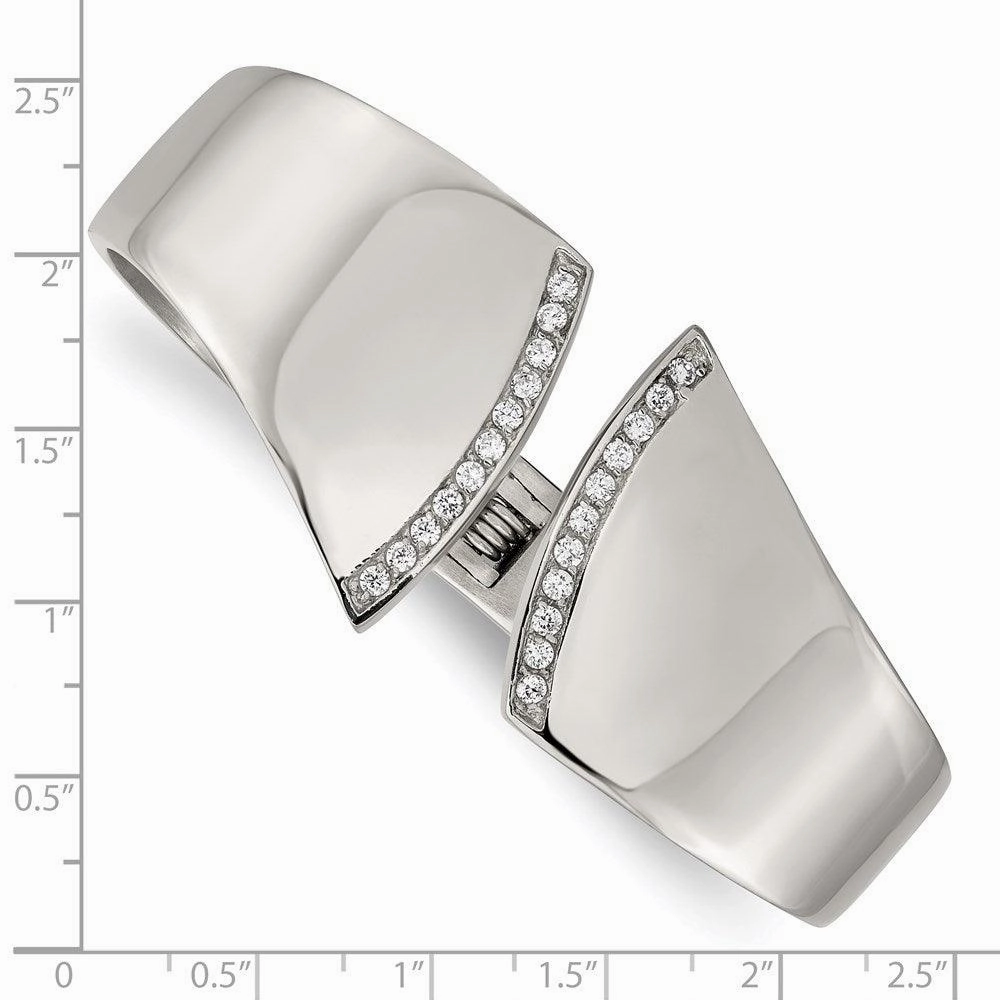Stainless Steel Polished with CZ Hinged Bangle