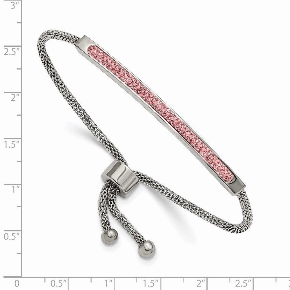 Stainless Steel Polished with Pink Glass Adjustable Bracelet