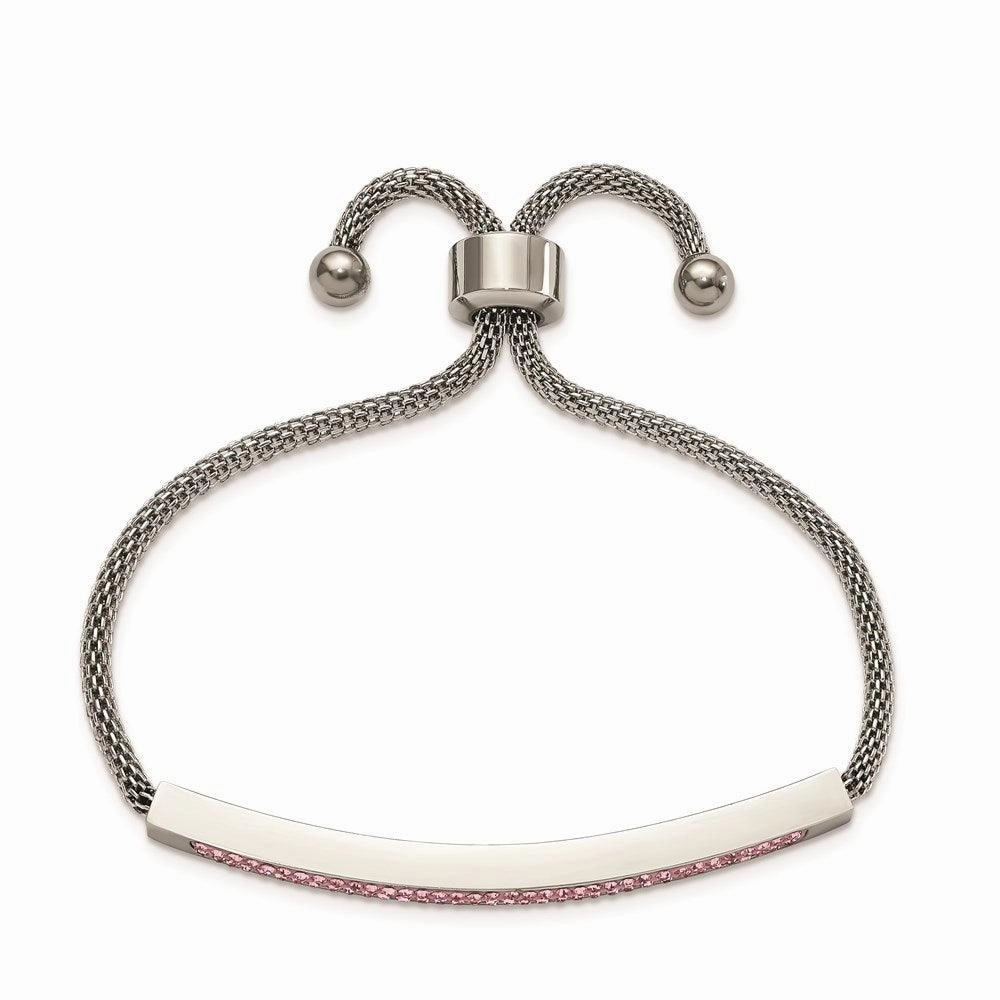 Stainless Steel Polished with Pink Glass Adjustable Bracelet