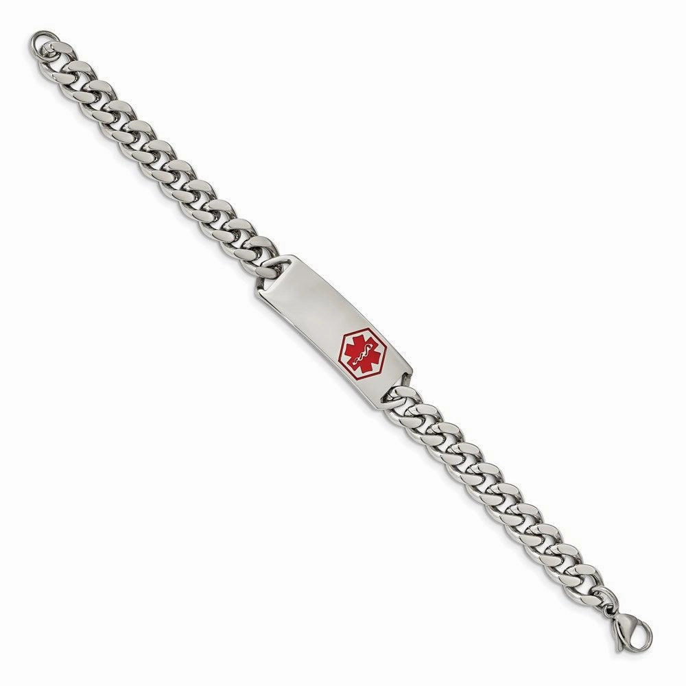 Stainless Steel Polished with Red Enamel 8in Medical ID Bracelet