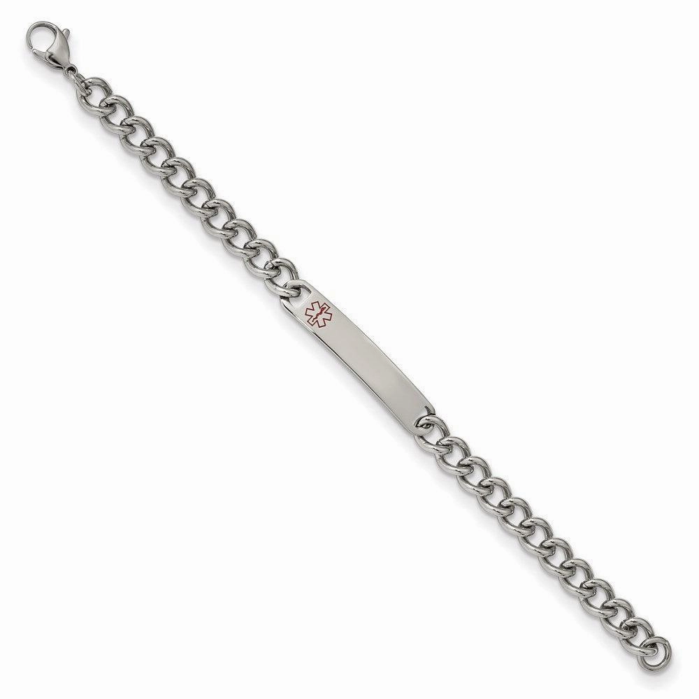 Stainless Steel Polished with Red Enamel 8in Medical ID Bracelet