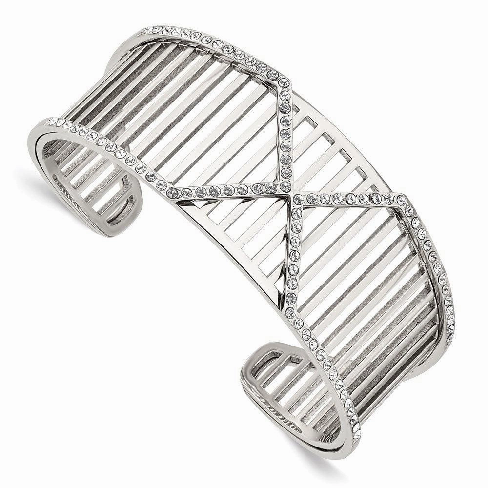 Stainless Steel Polished with Swarovski Crystals X 25mm Cuff Bangle