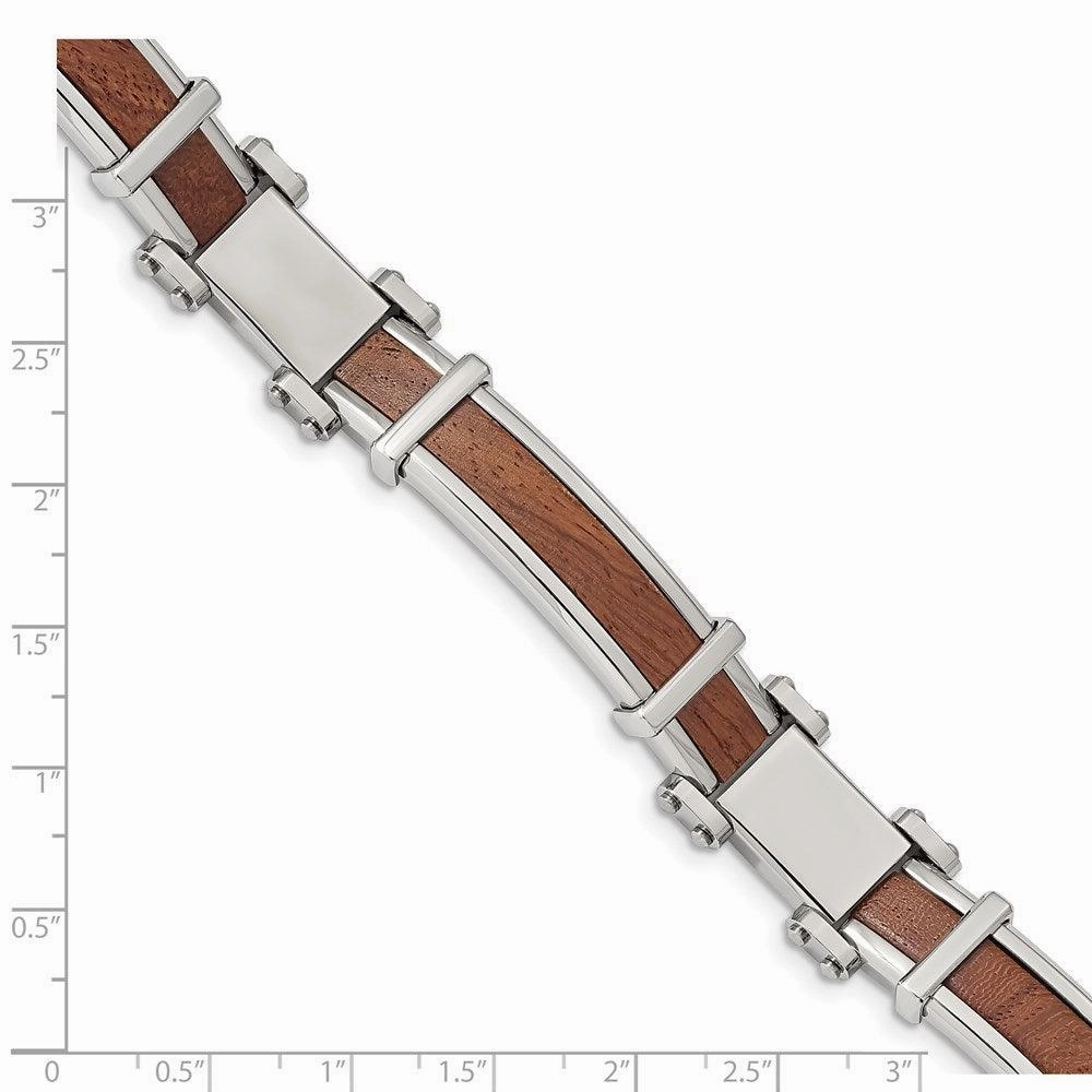 Stainless Steel Polished with Wood Inlay 8.25in Bracelet
