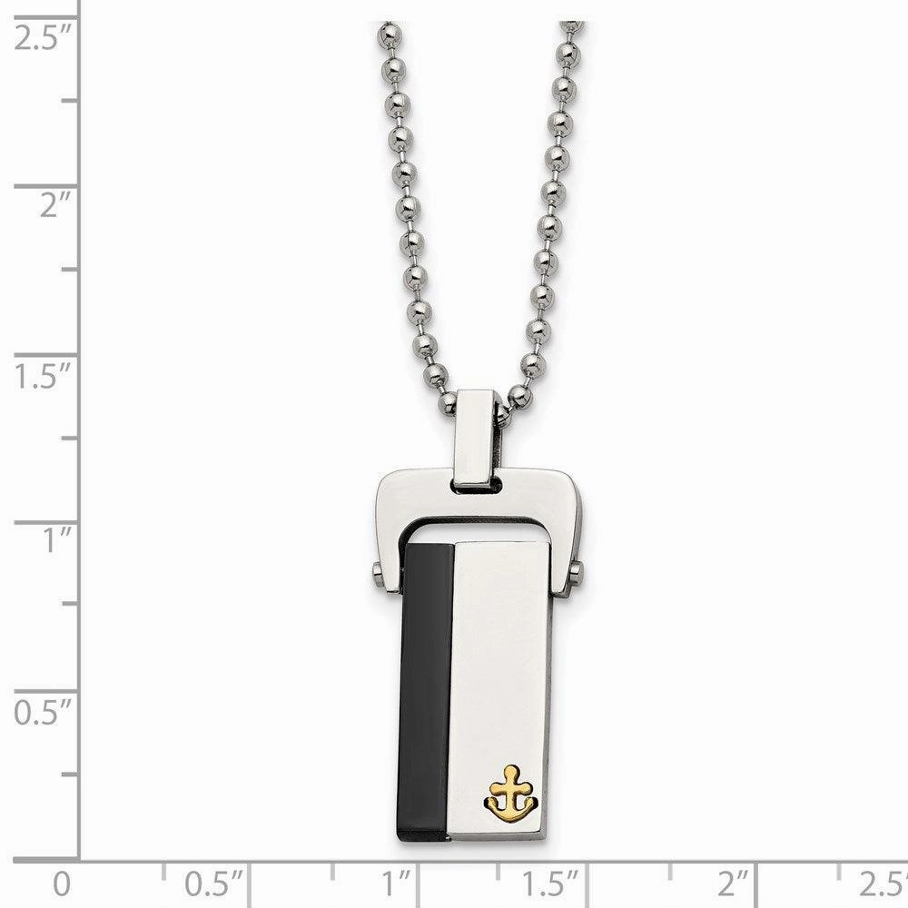 Stainless Steel Polished Yellow & Black IP-plated Dog Tag Necklace