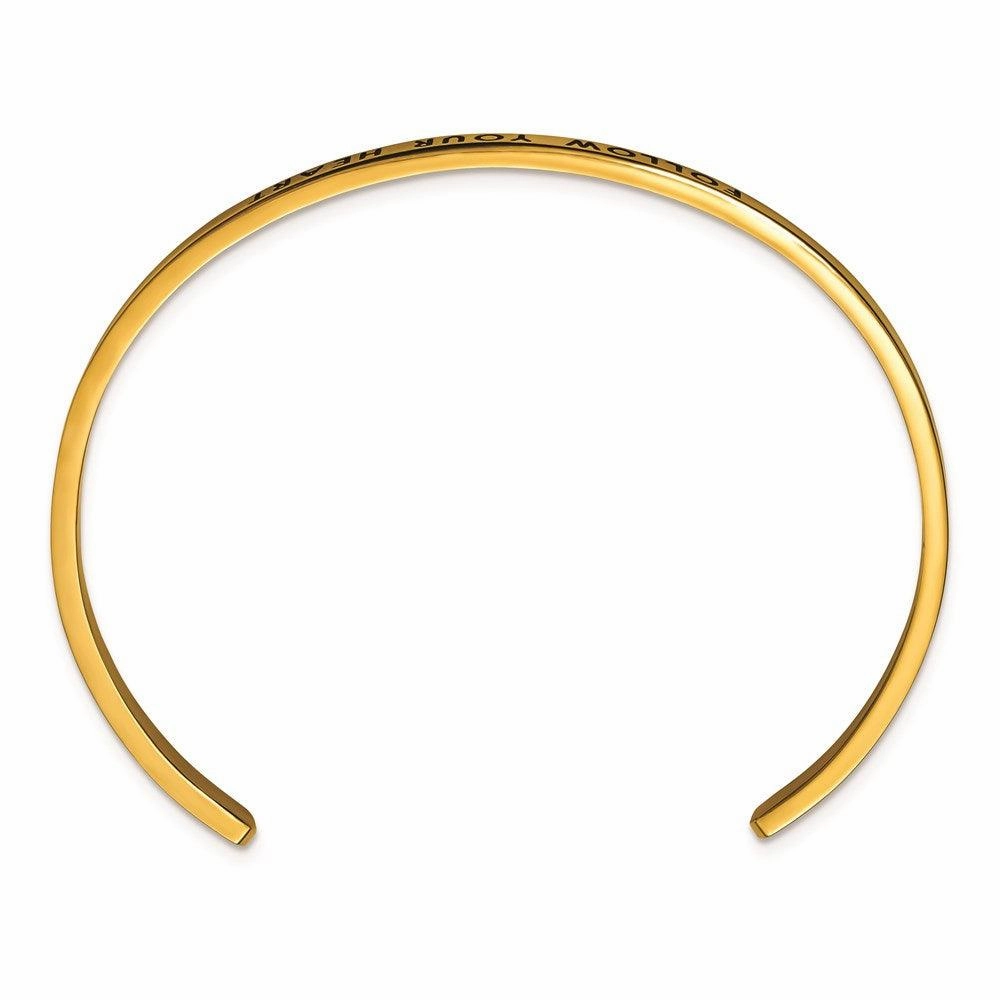 Stainless Steel Polished Yellow IP Enamel/Crystal FOLLOW YOUR HEART Bangle
