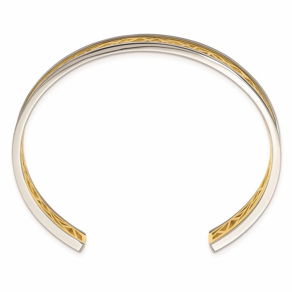 Stainless Steel Polished Yellow IP-plated Cut out Center 9.5mm Bangle