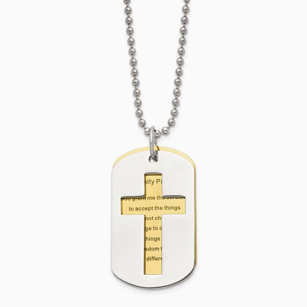 Stainless Steel Polished Yellow IP-plated Serenity Prayer Necklace