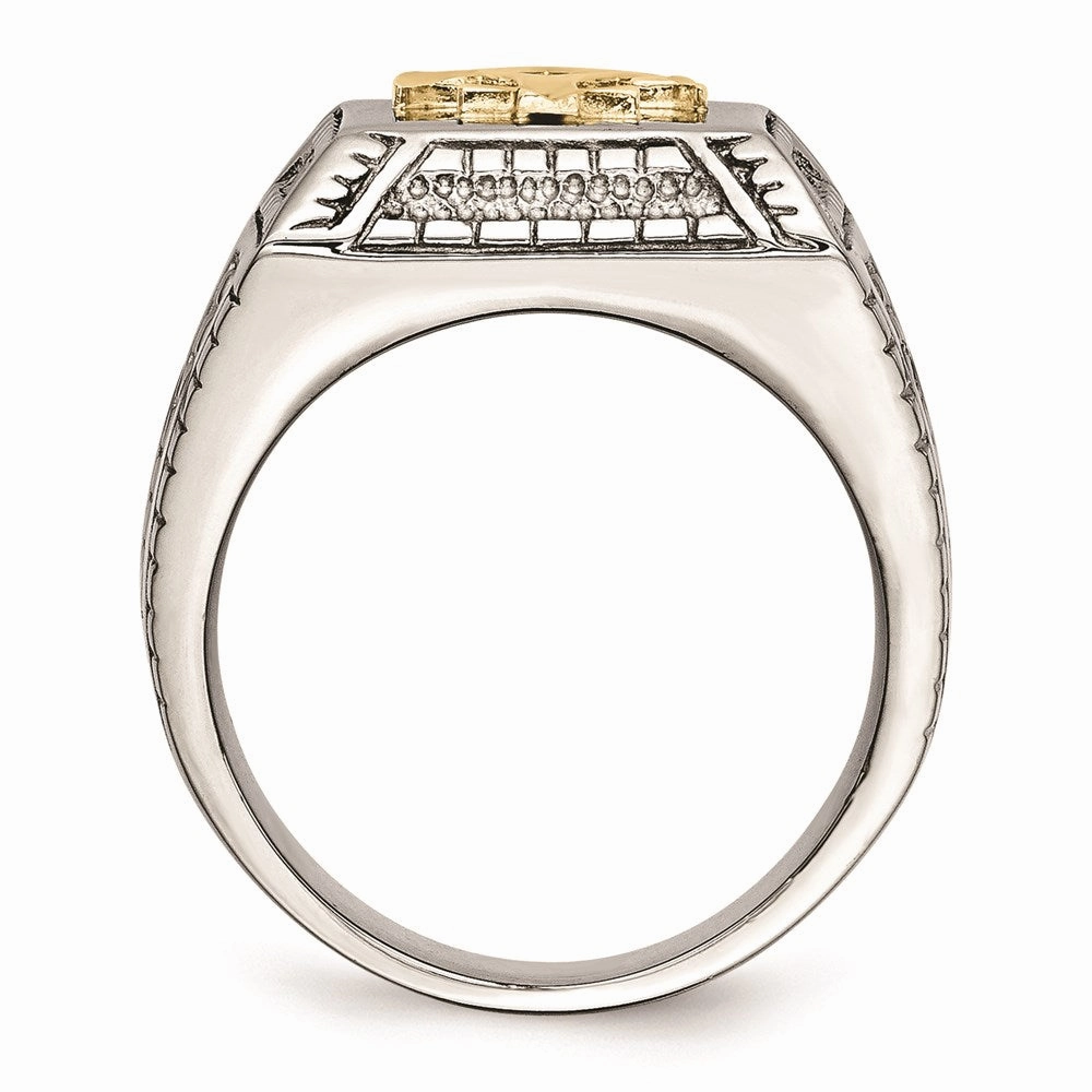 Stainless Steel Polished Yellow IP-plated w/ Sterling Silver Anchor Ring | SR471