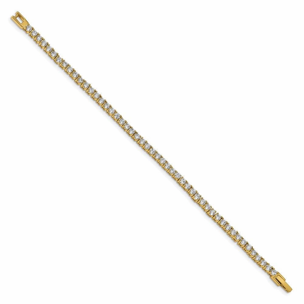 Stainless Steel Polished Yellow IP-plated with CZ 7.5in Tennis Bracelet