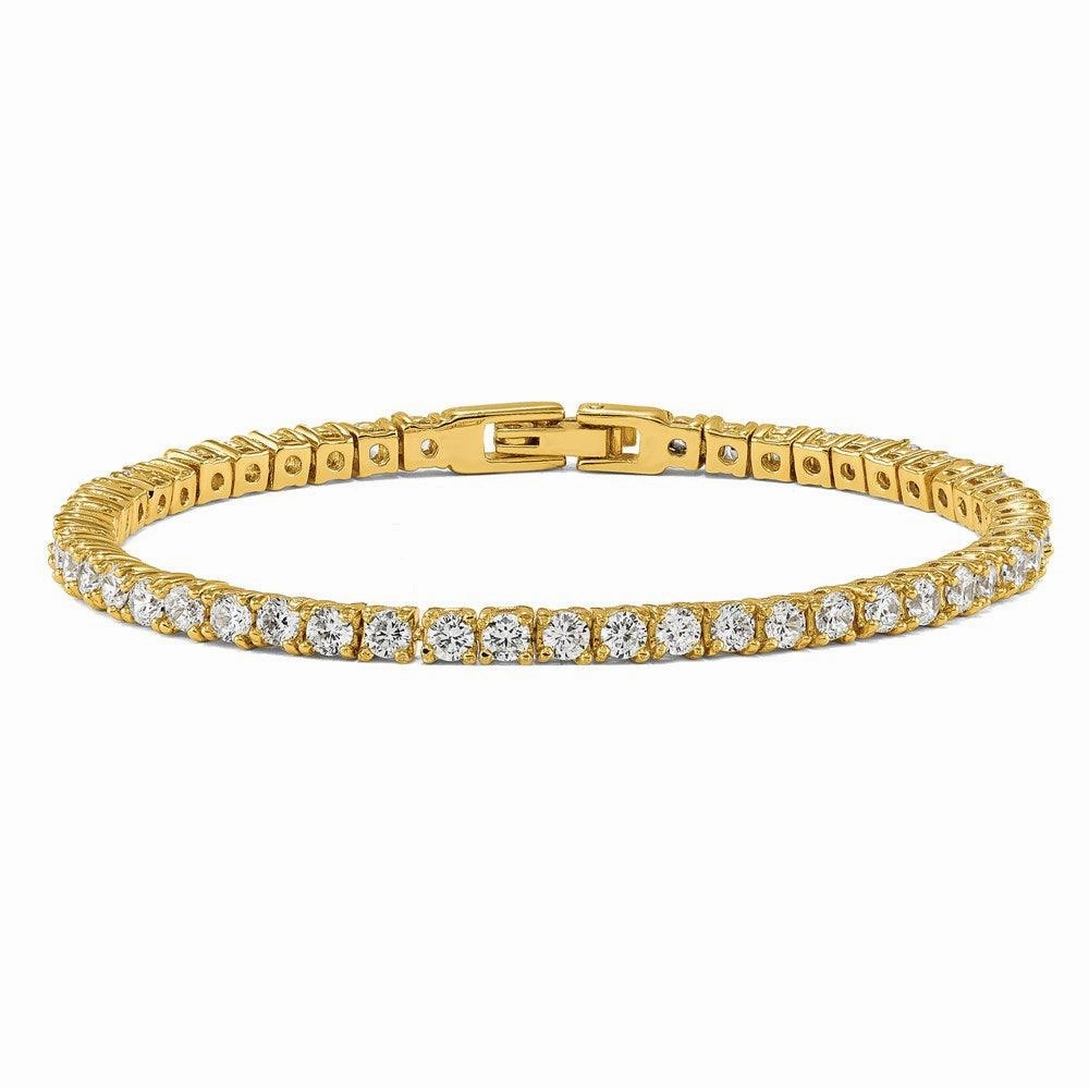 Stainless Steel Polished Yellow IP-plated with CZ 7.5in Tennis Bracelet