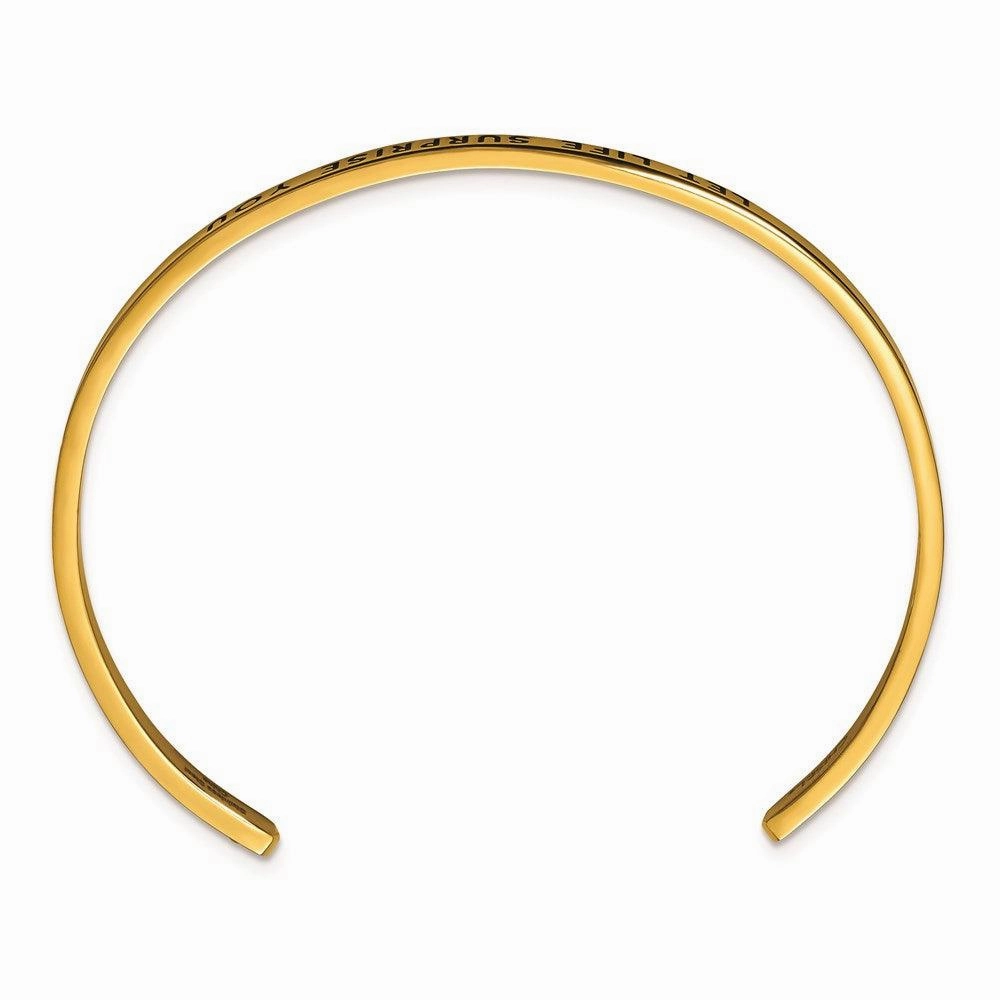 Stainless Steel Polished Yellow IP w/Enamel/Crystal LET LIFE. Cuff Bangle