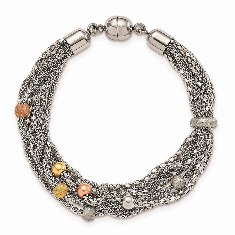 Stainless Steel Rose and Yellow IP-plated Mesh Bracelet