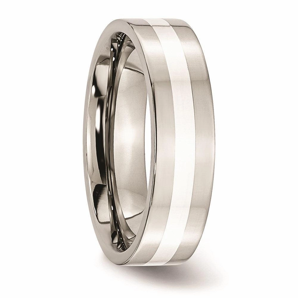 Stainless Steel Sterling Silver Inlay Flat 6mm Polished Band