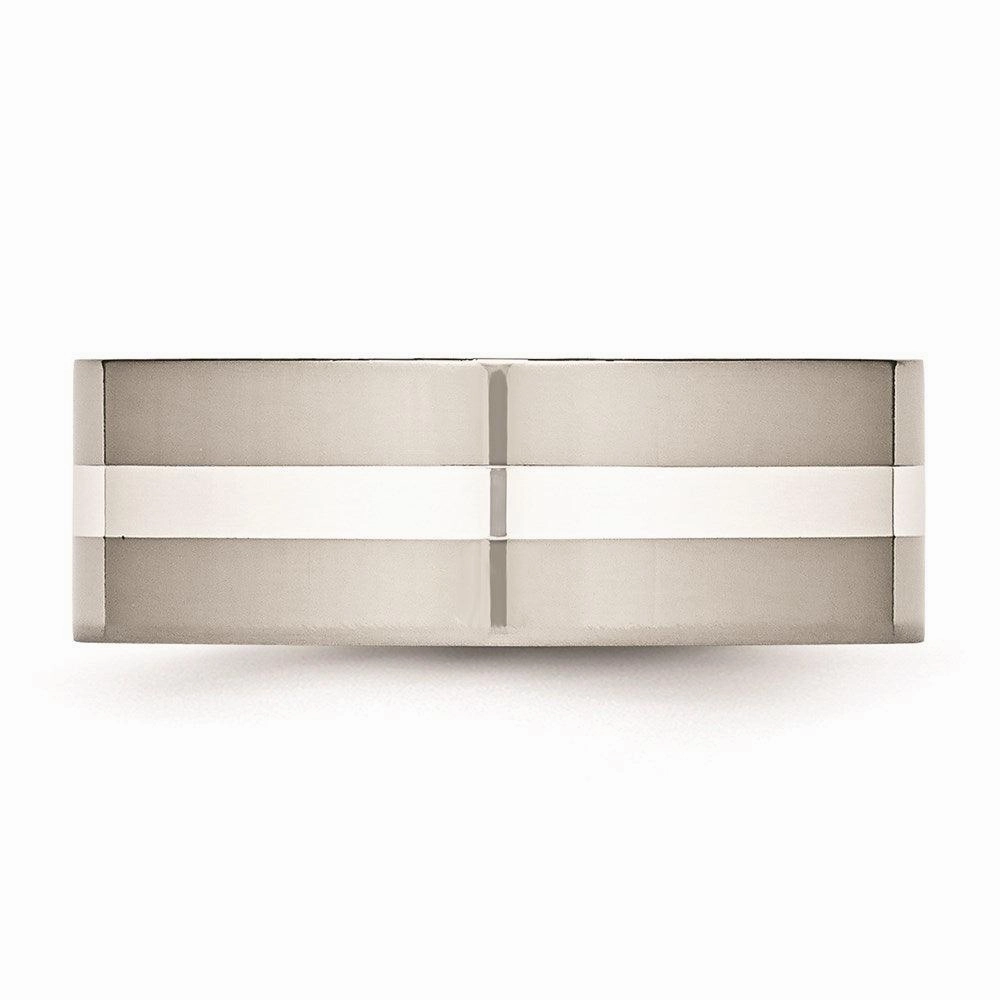 Stainless Steel Sterling Silver Inlay Flat 8mm Polished Band