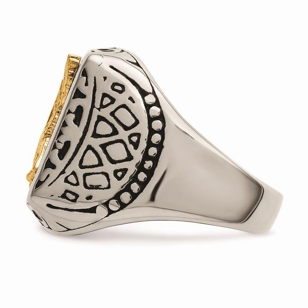 Stainless Steel w/14k Accent Antiqued and Polished Eagle Ring