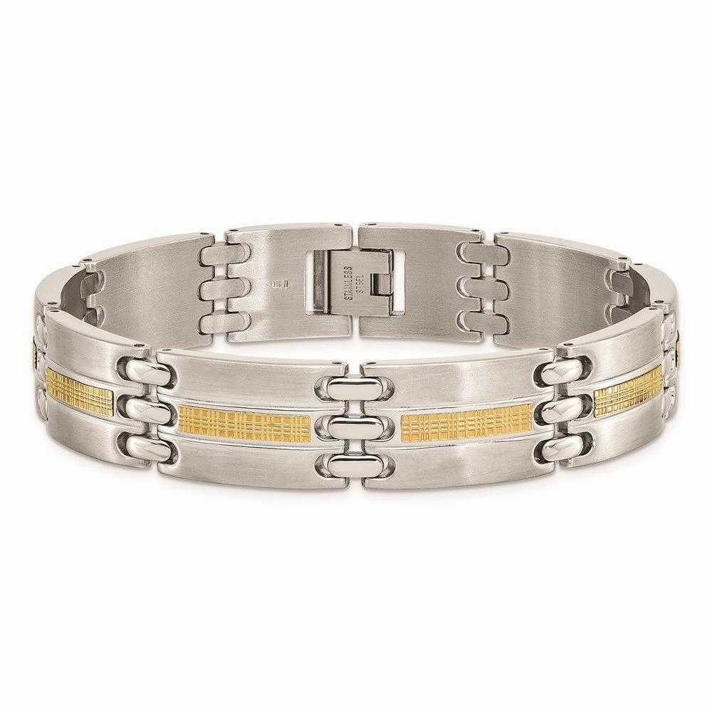 Stainless Steel w/14k Accent Brushed and Polished 8.5in Link Bracelet