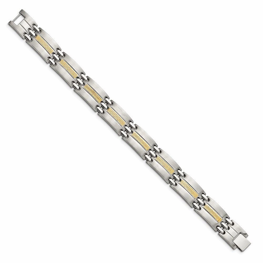 Stainless Steel w/14k Accent Brushed and Polished 8.5in Link Bracelet