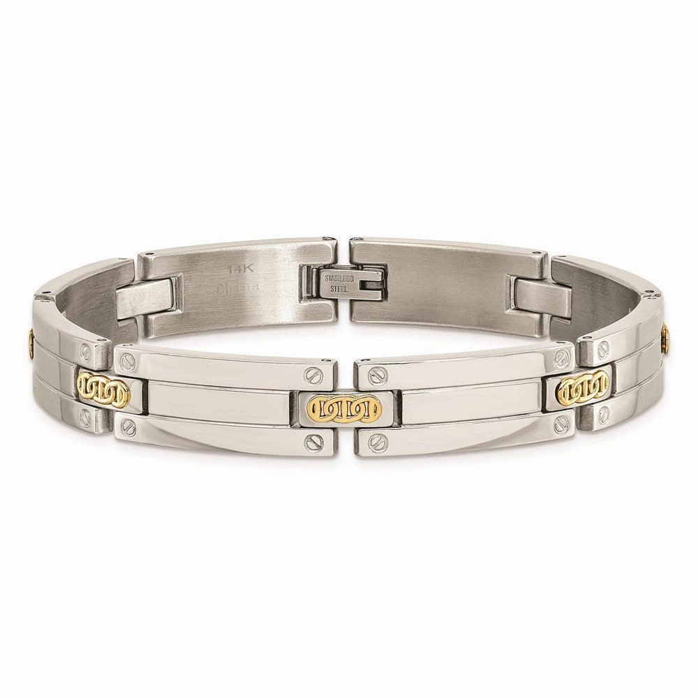 Stainless Steel w/14k Accent Polished 8.5in Link Bracelet
